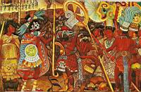 Offrandes à l'empereur de fruits, tabac, cacao et vanille, par le peintre mexicain Diego Rivera